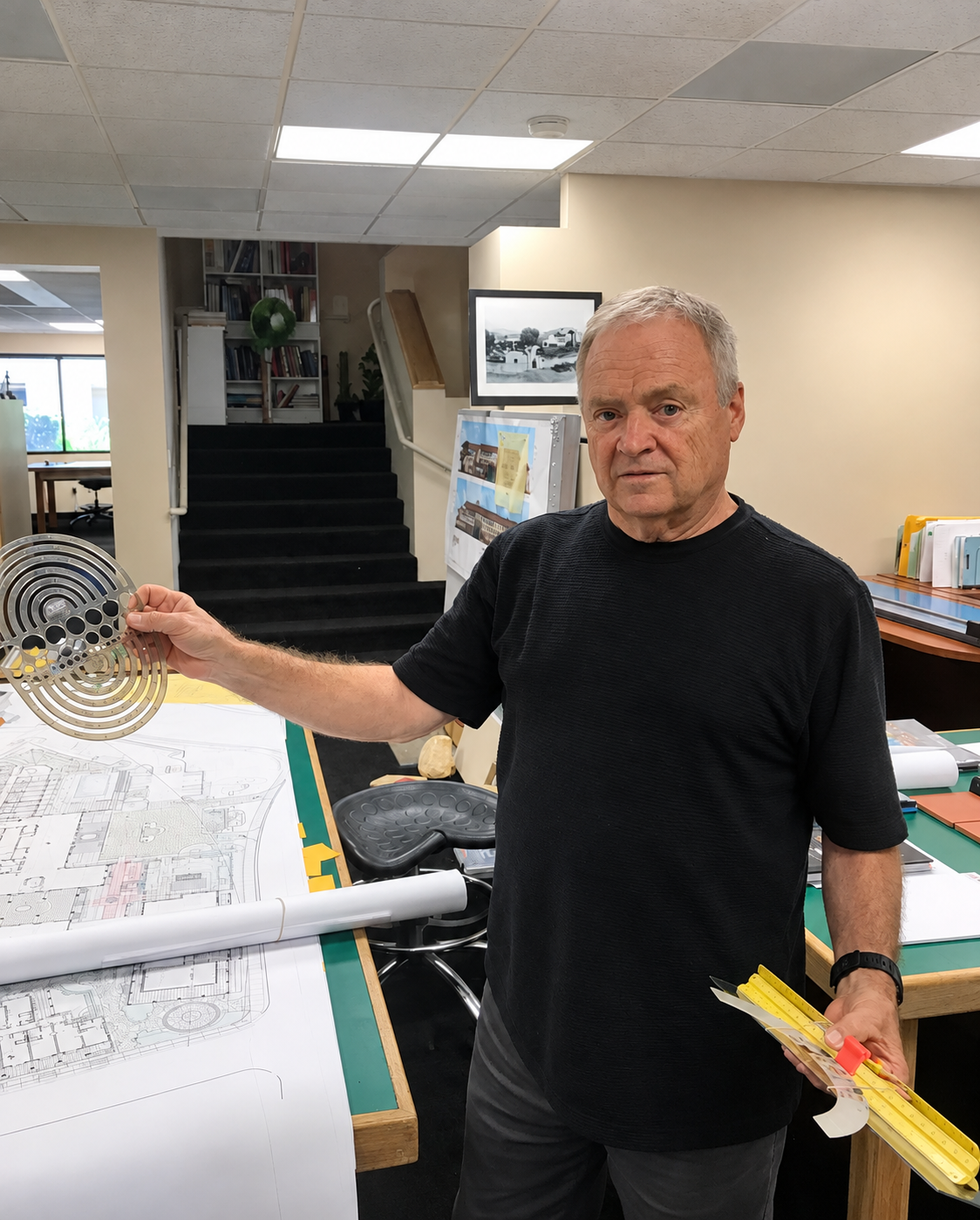Michael Imlay sketching a landscape architecture design drawing at Land Concern